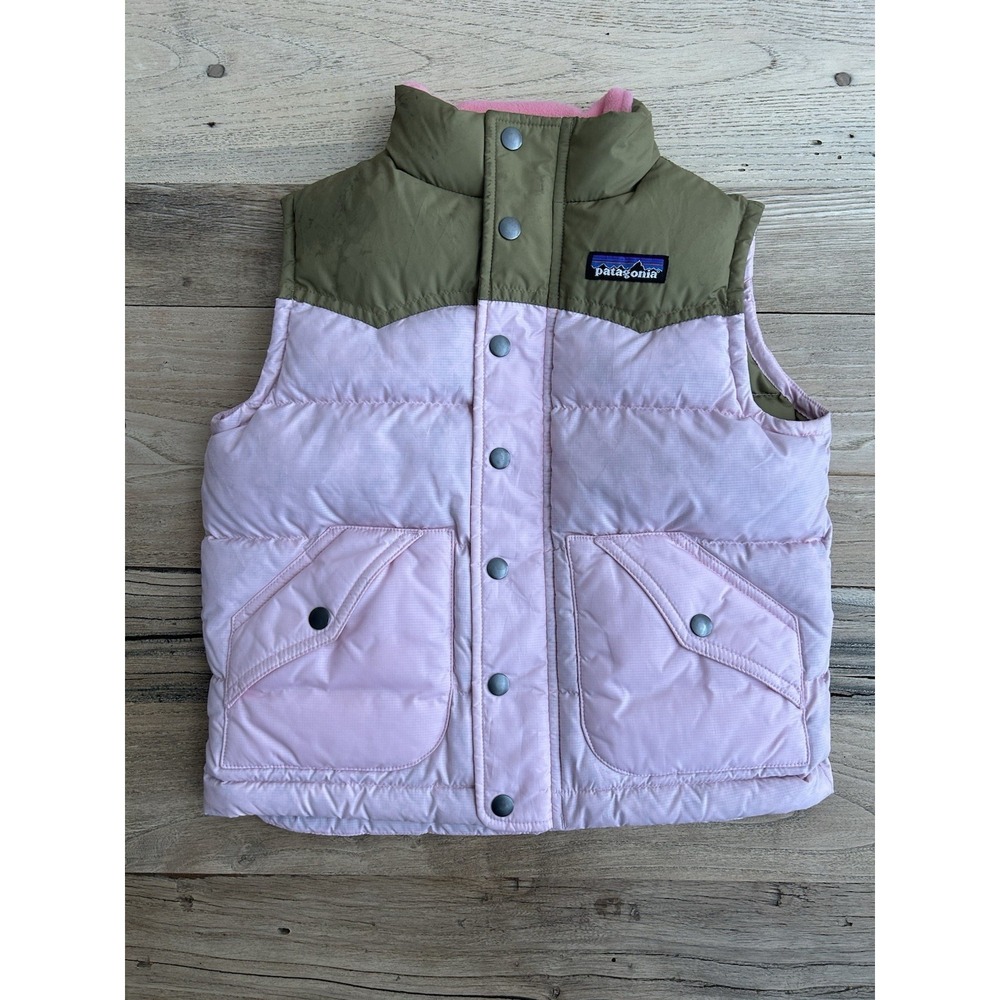 Patagonia Puffer Vest Girls Size XS Brown/Pink - Picture 2 of 11